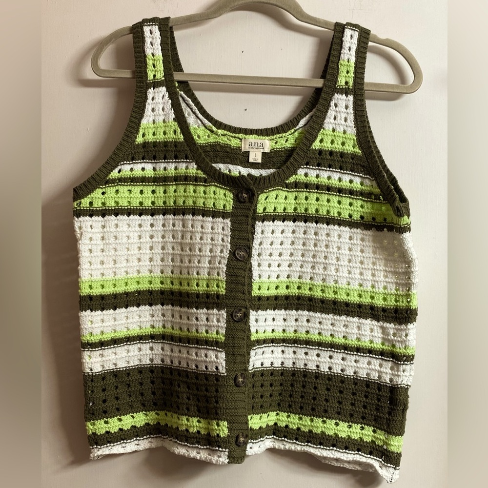 A.n.a Womens Multicolor Striped Sleeveless Knitted Vest Sweater Size Large.